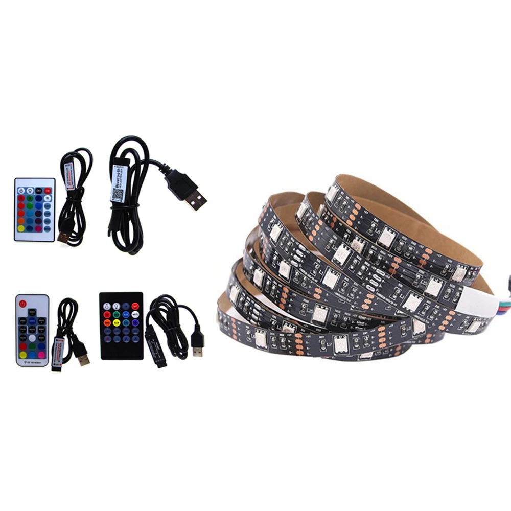 Tira de luces LED USB con mando a distancia, cinta de luz RGB de 5 V, resistente al agua, PCB negro 5050, 50CM- 5M, 5 V