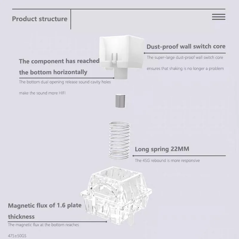 HUANO-interruptor magnético de JADE GLAZED, 45g, RGB, HIFI, lineal, 475GS, estabilidad central, sensor Hallsensor, interruptores de teclado magnéticos, intercambio en caliente - imagen 4