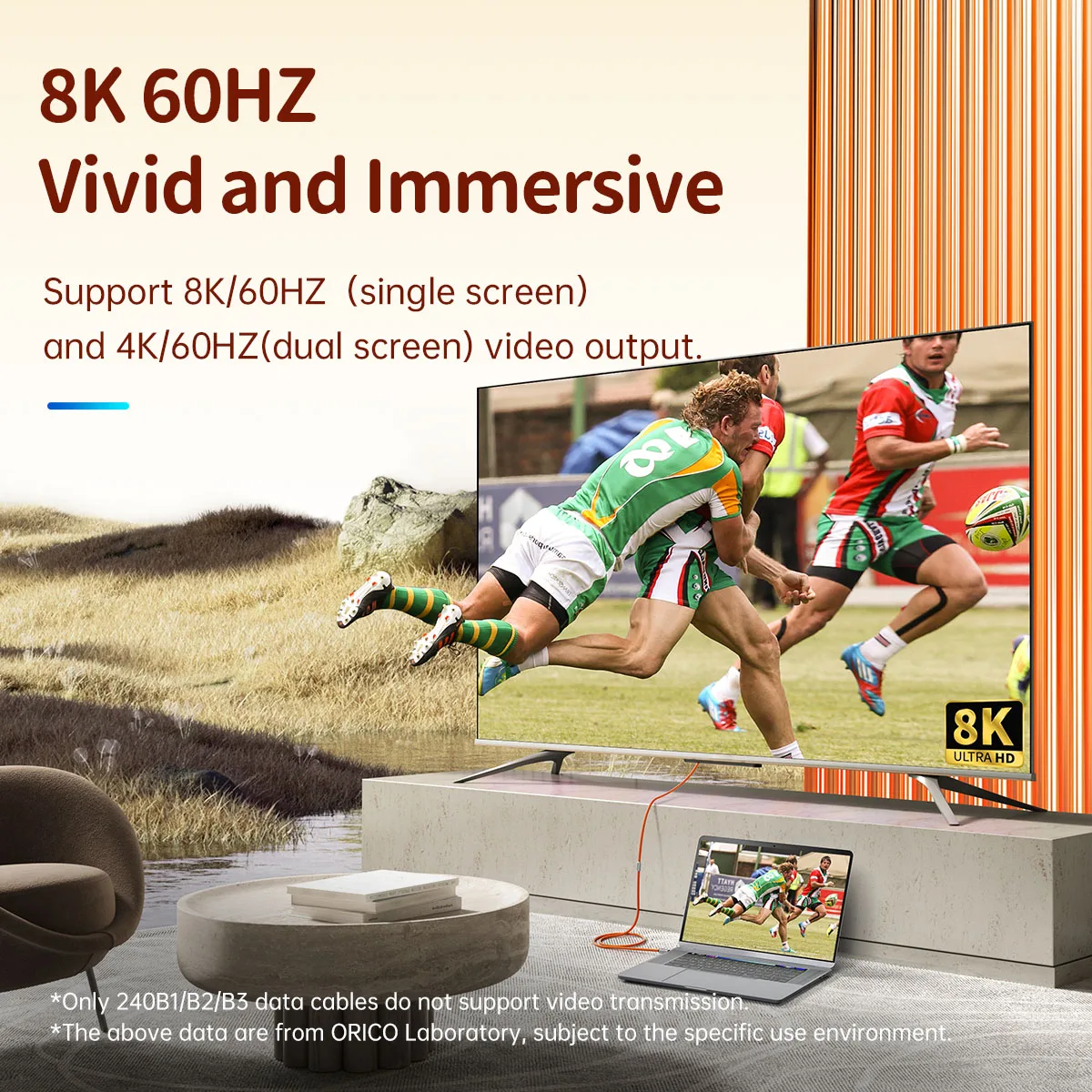 ORICO USB4 Cable 240W Compatible Thunderbolt 4 Video 8K60Hz PD3.1 USB C Fast Charge Data Transfer Silicone for Macbook iPhone15 - imagen 5