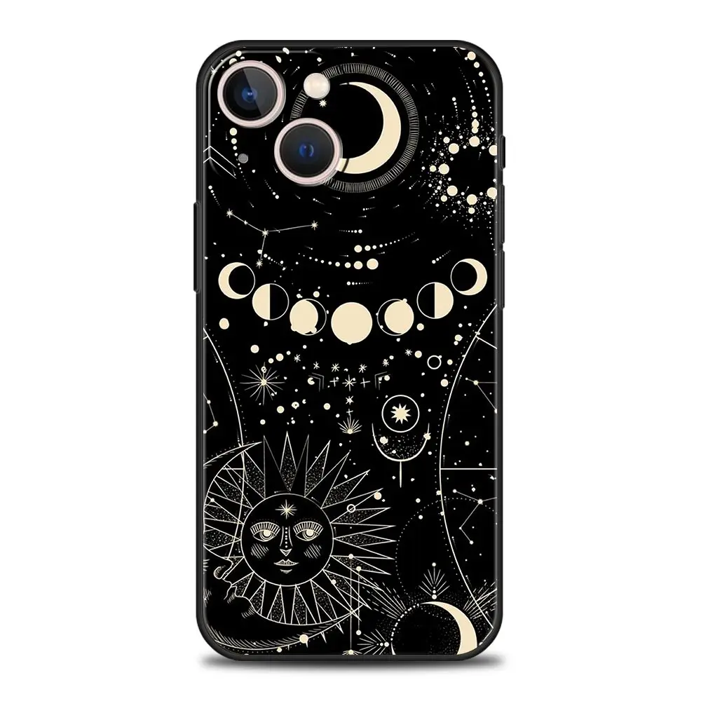 Funda de teléfono de lujo con ojos de Ángel, sol, luna, divertido, para iPhone 13, 15, 14, 12, 11 Pro MAX, XR, X, SE, XS, 7, 8 Plus, cubierta protectora negra suave - imagen 5
