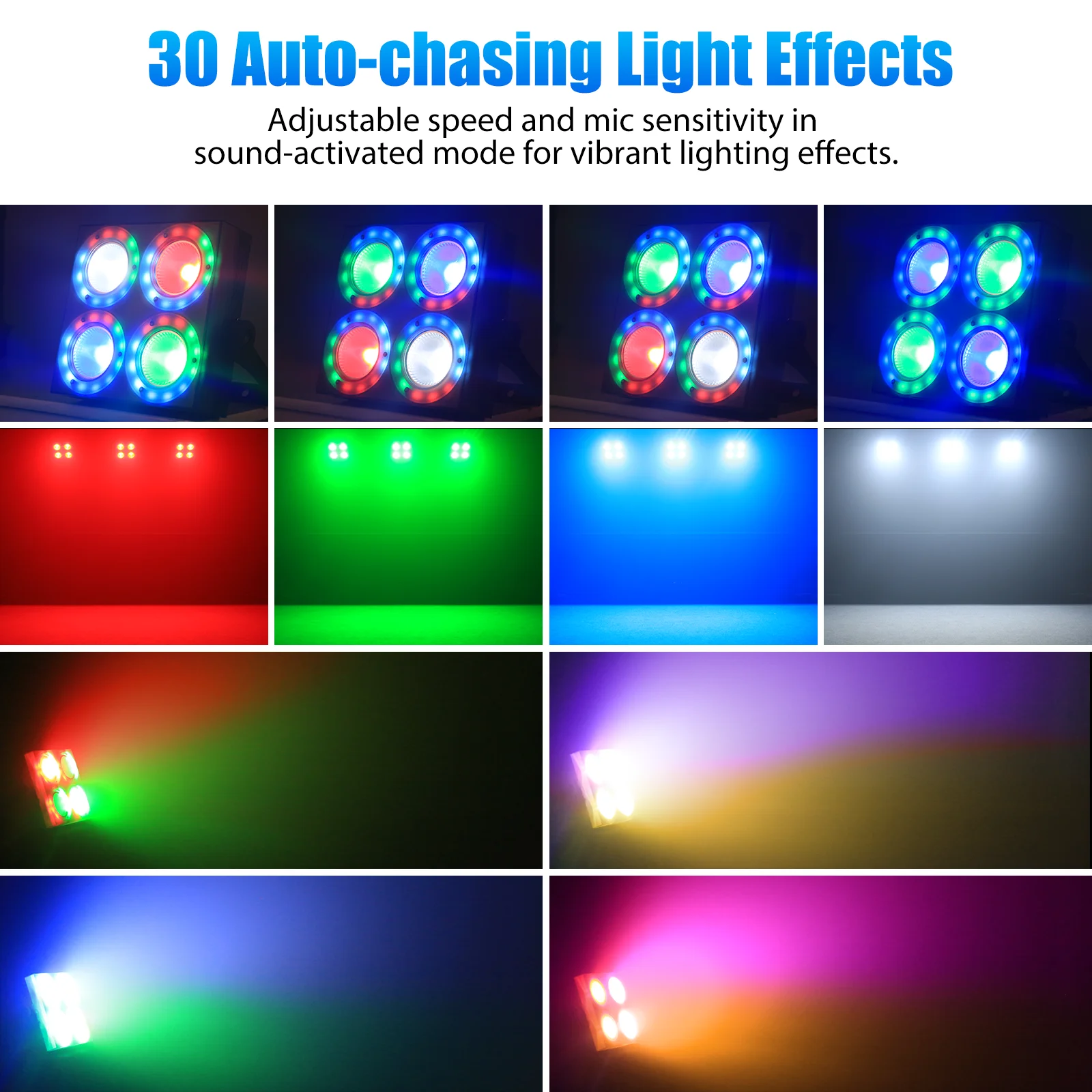 U'King 4 Uds 80W cuadrado 4 ojos RGBW luz Par LED con tira de luz DMX512 luces de pared luz de escenario para Bar KTV fiesta de boda - imagen 5