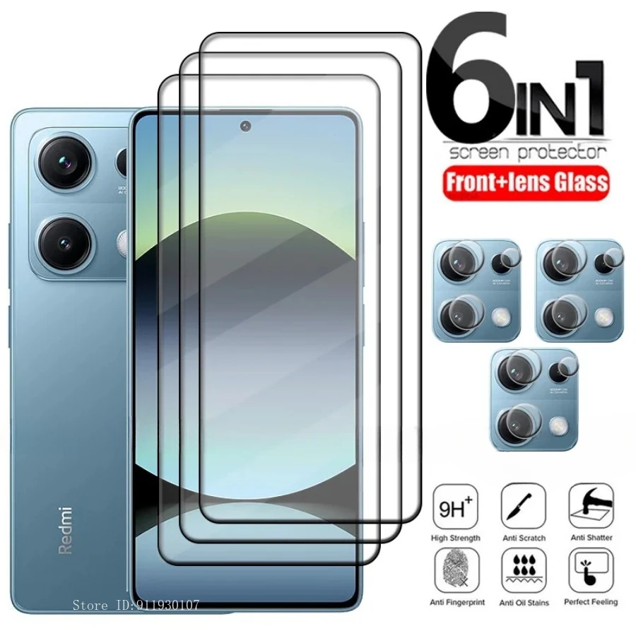 6 en 1 para Redmi Note 14S vidrio para Redmi Note 14 Pro 5G Protector de pantalla de vidrio templado para Xiaomi Note 14 Pro 5G India lente de cristal