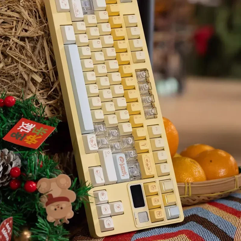 Juego de teclas con tema de tienda de frutas, PBT personalizado + PC, bonito teclado amarillo pálido, perfil de cereza, teclas para juegos para teclado mecánico - imagen 2