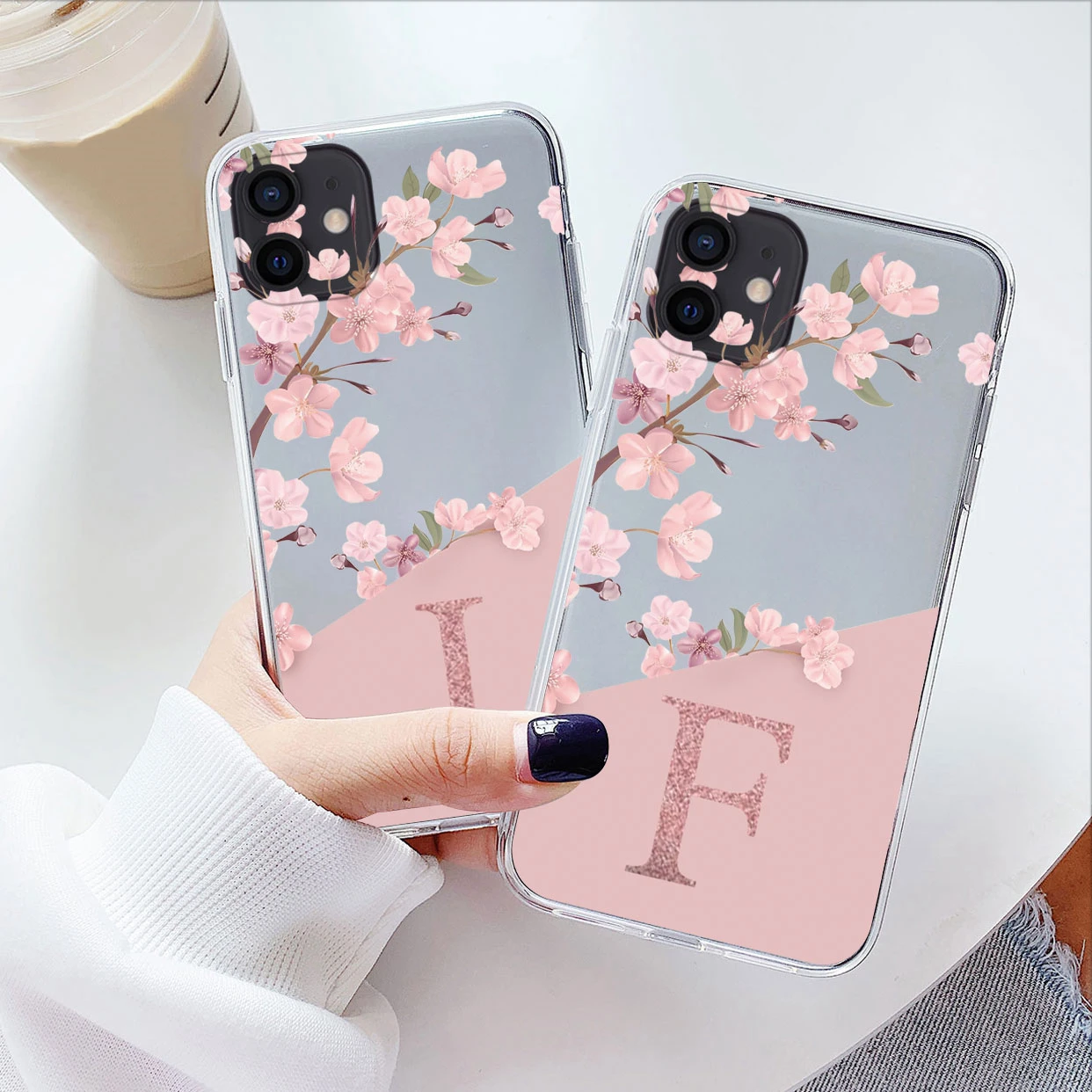 Funda con letras de flores para iphone 11 Pro Max Capa, Fundas transparentes de silicona suave para iphone 11Pro Max, Fundas con alfabeto, bolsas transparentes - imagen 2