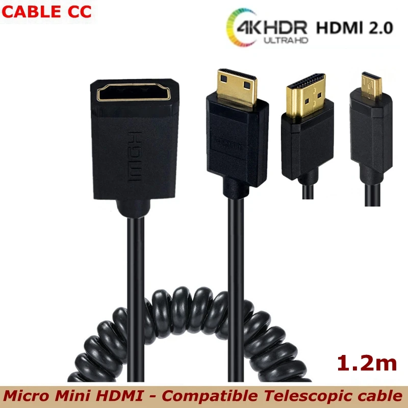 Resorte de expansión de alta calidad 4K 60Hz versión 2,0 Cable hembra compatible con HDMI a Micro Mini Cable HD macho compatible con HDMI