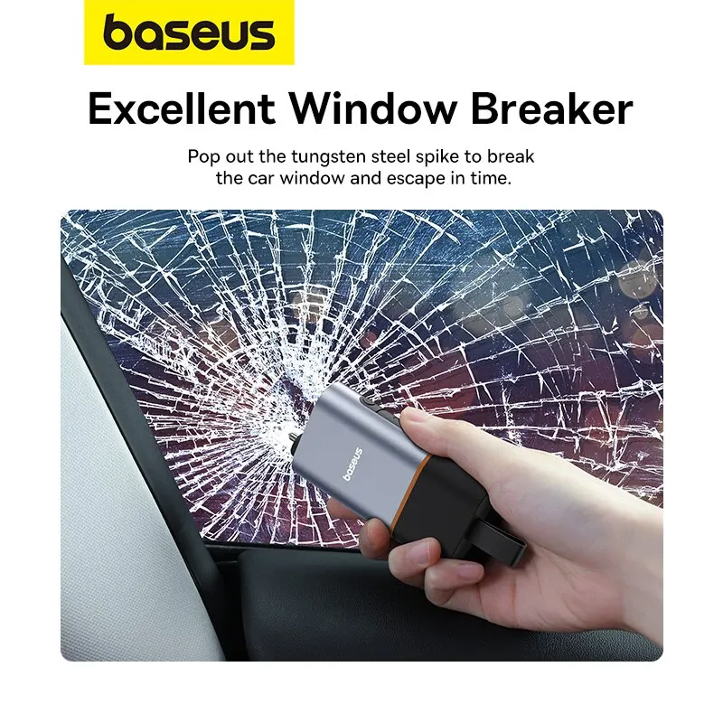 Baseus-martillo de seguridad de emergencia para coche, cortador de cinturón de seguridad en forma de U 3 en 1, interruptor de ventana, Escape con lámpara de emergencia, accesorios para coche - imagen 3