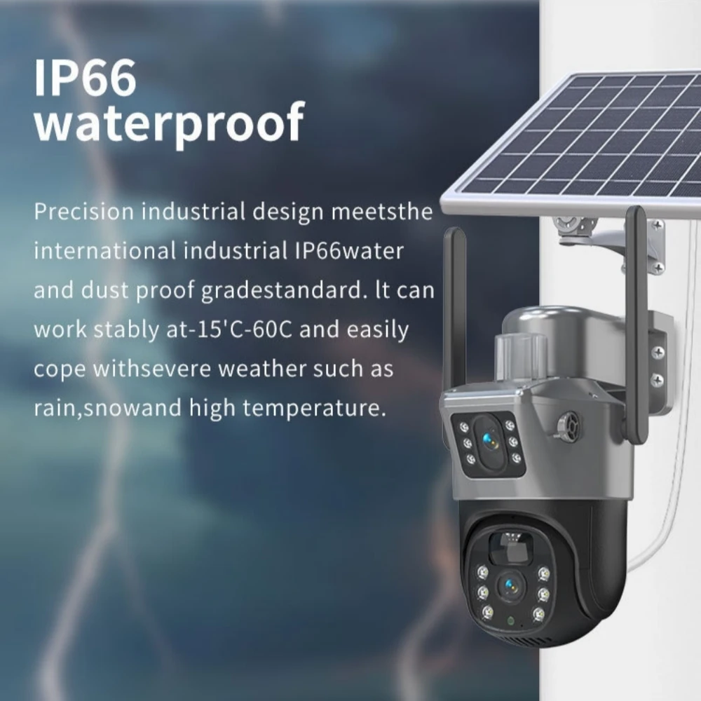 Cámara solar 4G WiFi Cámara de vigilancia exterior Seguridad con panel solar V380 Cámara de doble lente 360° 8MP 4K CCTV Impermeable PIR Visión nocturna Batería grande Seguimiento automático - imagen 5