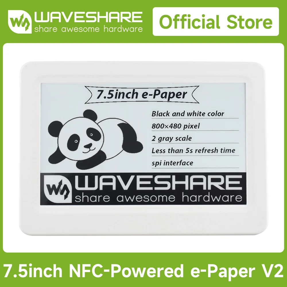 Waveshare Papel electrónico V2 pasivo con tecnología NFC de 7,5 pulgadas, sin batería, alimentación inalámbrica y transferencia de datos