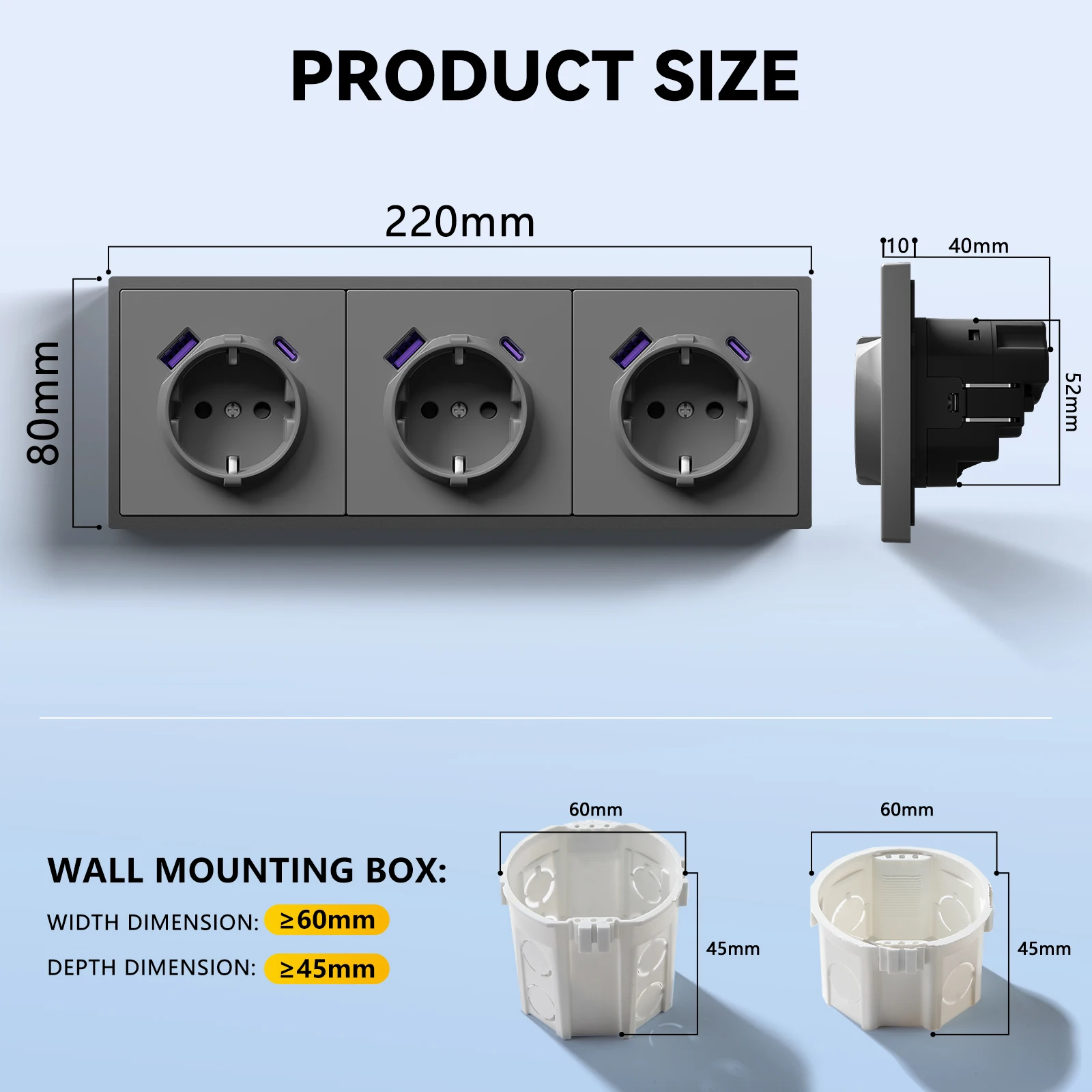 BSEED-enchufes de pared individuales de la UE, tomas de corriente dobles, triples enchufes integrados para el hogar con puertos USBC de 20W, Panel de PC de carga rápida - imagen 5