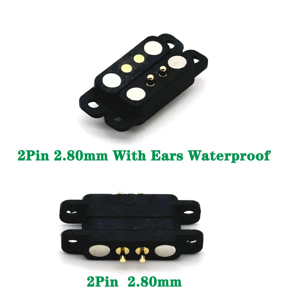 2 pines con orejas espaciado impermeable 2,80mm conector Pin Pogo magnético Pogopin macho hembra toma de corriente CC con resorte - imagen 2