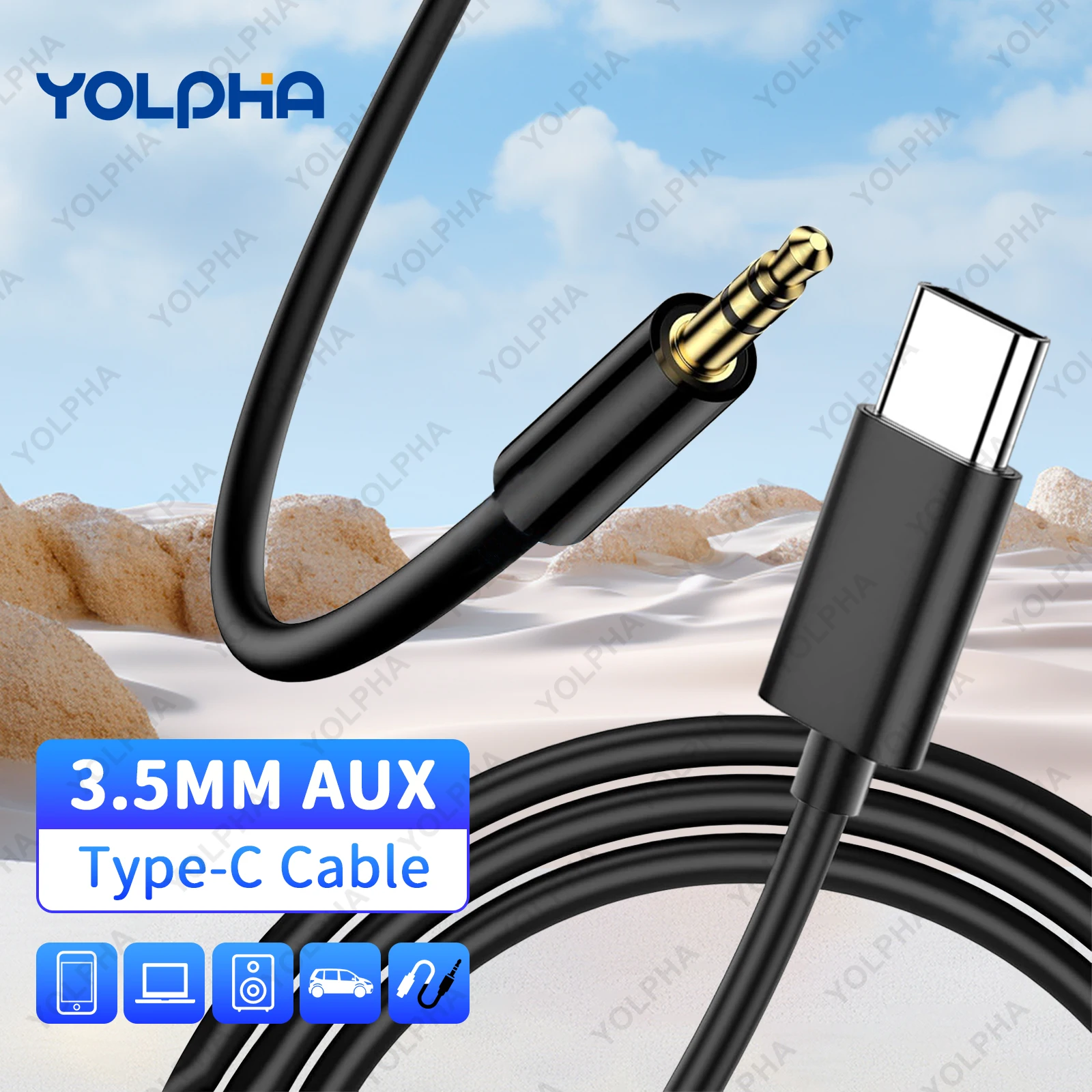 Cable conector auxiliar de Audio USB C a 3,5mm para iPhone 15TYPEC tipo a Cable de auriculares estéreo de coche de 3,5mm para iPhone16 SamsungHuawei
