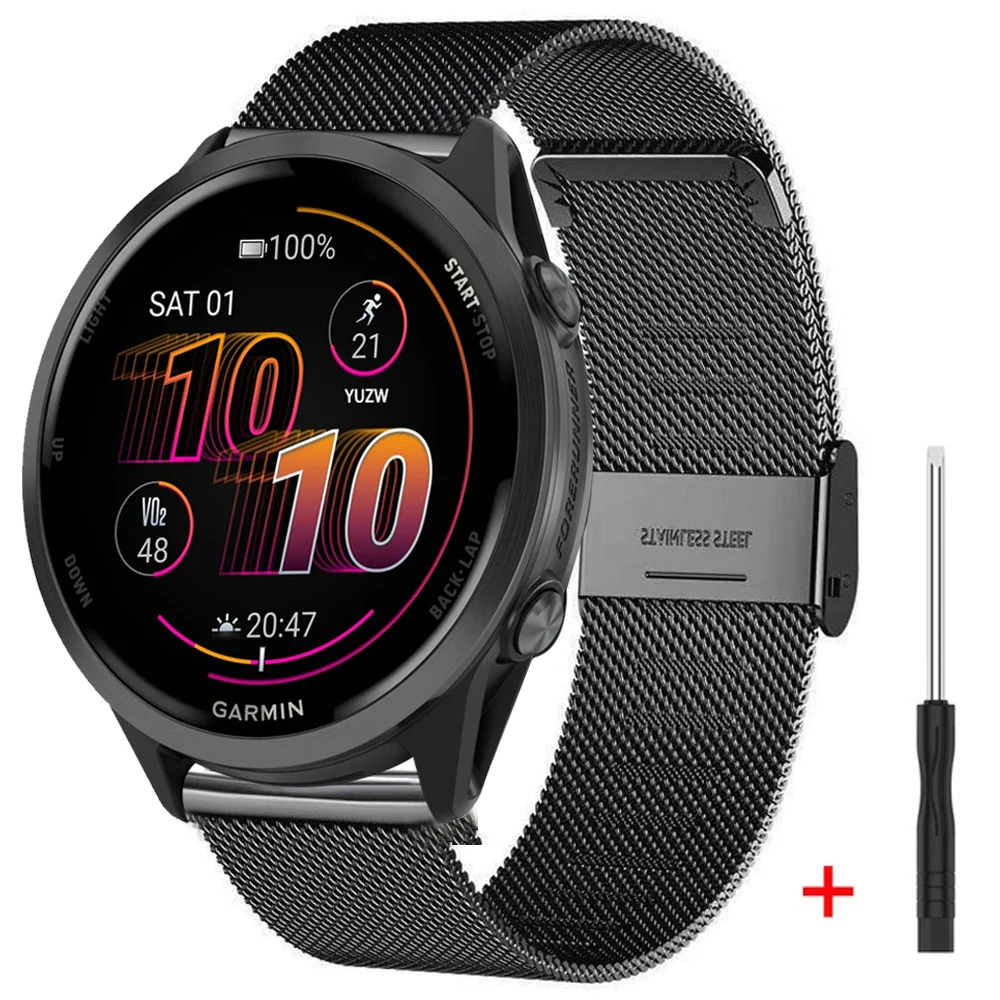 Correa de Metal de 22mm y 20mm para reloj inteligente Garmin Forerunner 570 47mm 42mm para Garmin Venu 3 2 Sq2 Vivoactive 6 5 Correa milanesa