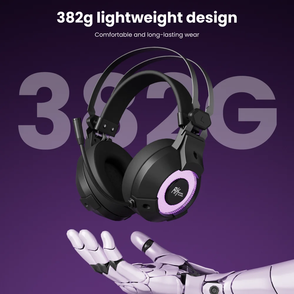 RK ROYAL KLUDGE E9000 auriculares para juegos por cable 30mW 50mm iluminación RGB 382G micrófonos supraaurales auriculares con enchufe de tres vías - imagen 5
