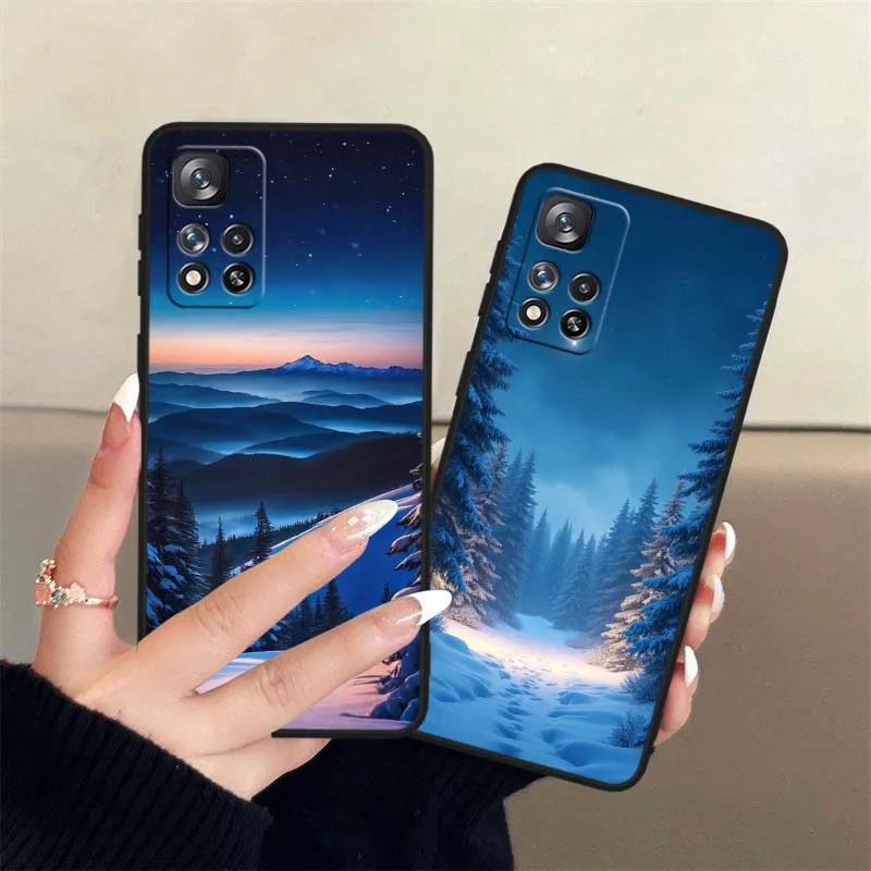 Escena de nieve de invierno para Xiaomi Redmi Note 14 14S 13 12S 12R 12T Lite Pro Plus Max 5G 4G funda de teléfono negra - imagen 5