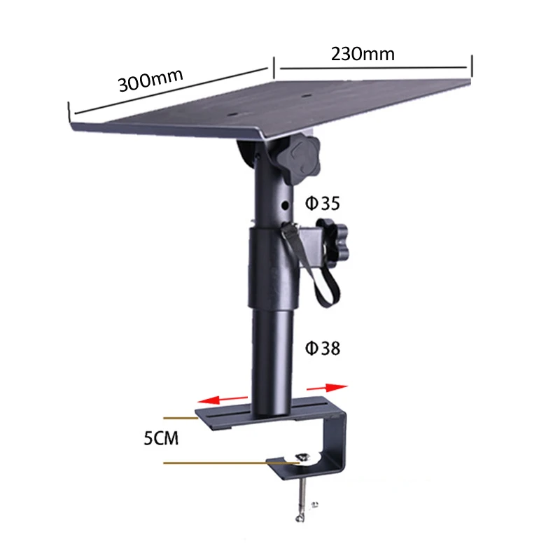 (1 pair=2pc) XP-07T height adjustable universal speaker desktop stand mount with tray 0-50mm with BIG clamp base move along base - imagen 5