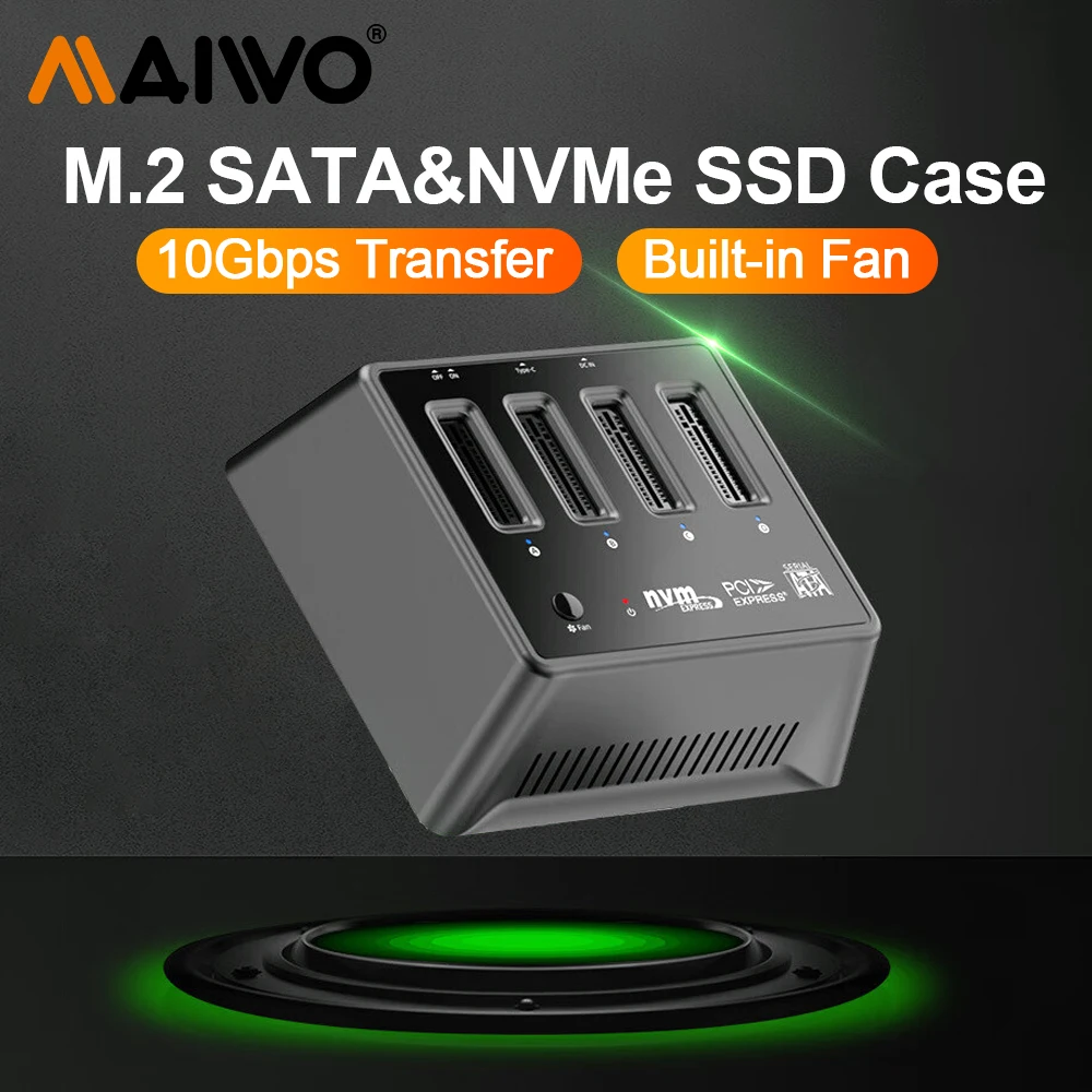 MAIWO-estación de acoplamiento M.2 NVME para PC, carcasa con USB C, SSD, NVME y NGFF, HD externo, con ventilador, clave M/B, tipo C, 10gbps, 4 bahías
