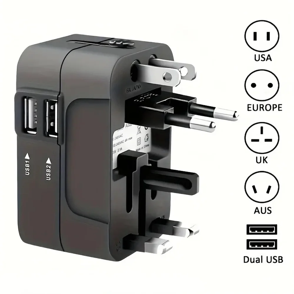 Adaptador de corriente alterna de viaje Universal con puertos USB duales UE EE. UU. Reino Unido AU convertidor de salida enchufe cargador de conversión Global