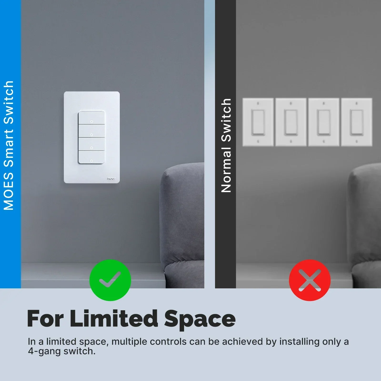 MOES Tuya WiFi Matter interruptor inteligente botón de luz cable neutro requerido Control de aplicación diseño de conexión a tierra Alexa Google Home Apple Home - imagen 3