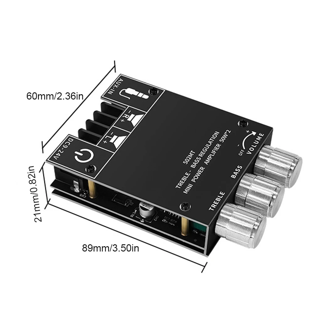 Placa amplificadora Bluetooth ZK-502MT, módulo de potencia de Audio estéreo HiFi 2X50W con Control de tono, salida de doble canal - imagen 5