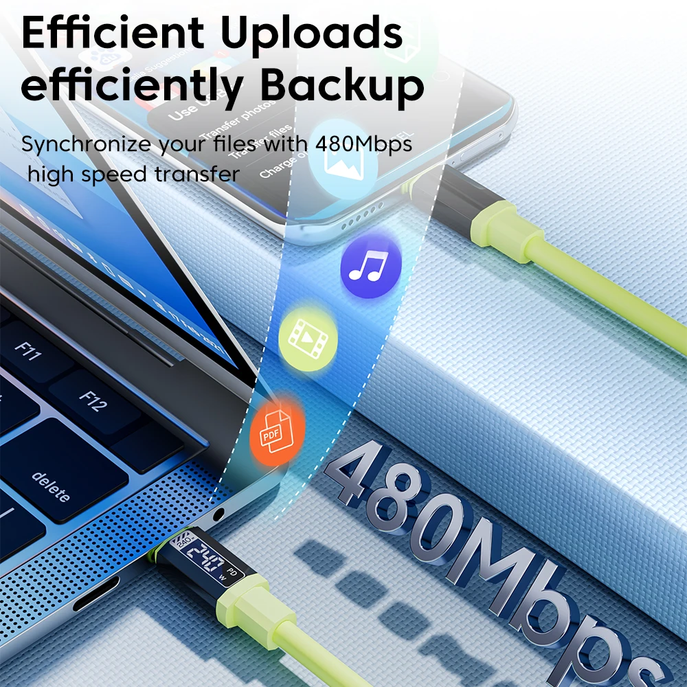 Elough Cable USB C a USB C de 240W Cable de carga rápida USB tipo C a tipo C para Samsung iPhone 15 16 Cable de datos para tableta - imagen 4