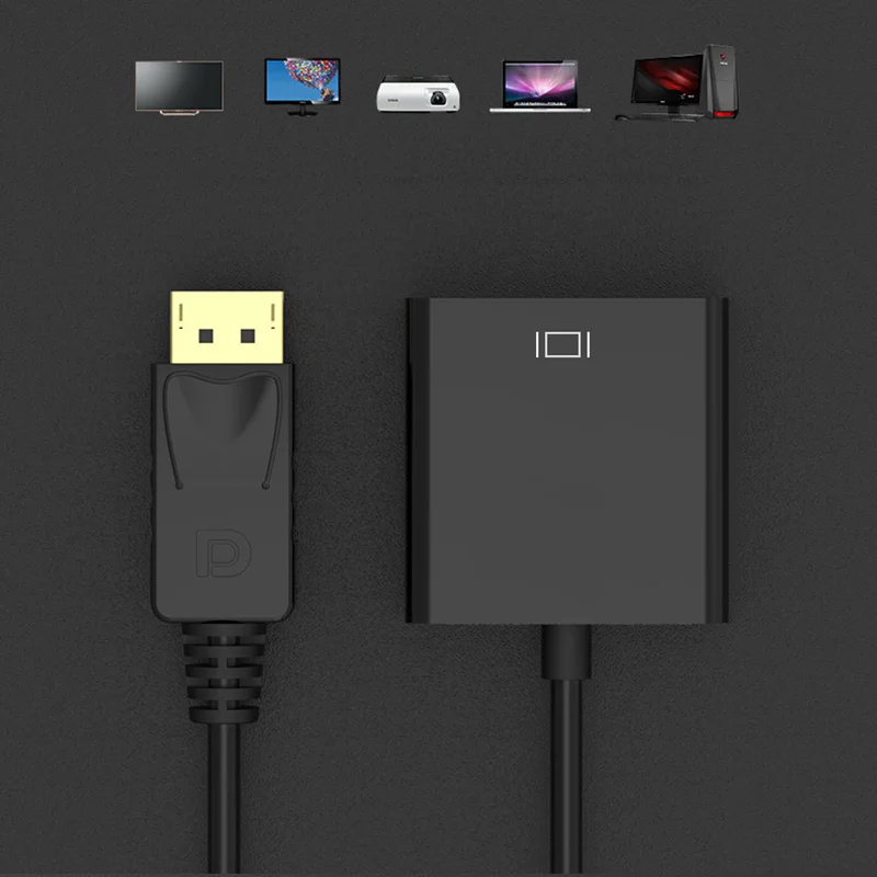 Cable de Video DP a VGA HD 1080P, Cable de transferencia de gráficos de computadora DP macho a VGA hembra, Cable adaptador convertidor