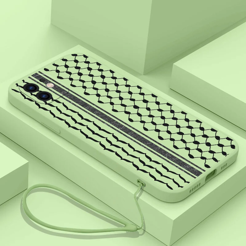 Hattah Keffiyeh funda de teléfono para iPhone 15 14 13 12 11 Pro Max Mini X XR XSMAX 8 7 6S Plus funda de silicona suave con correa de mano - imagen 3