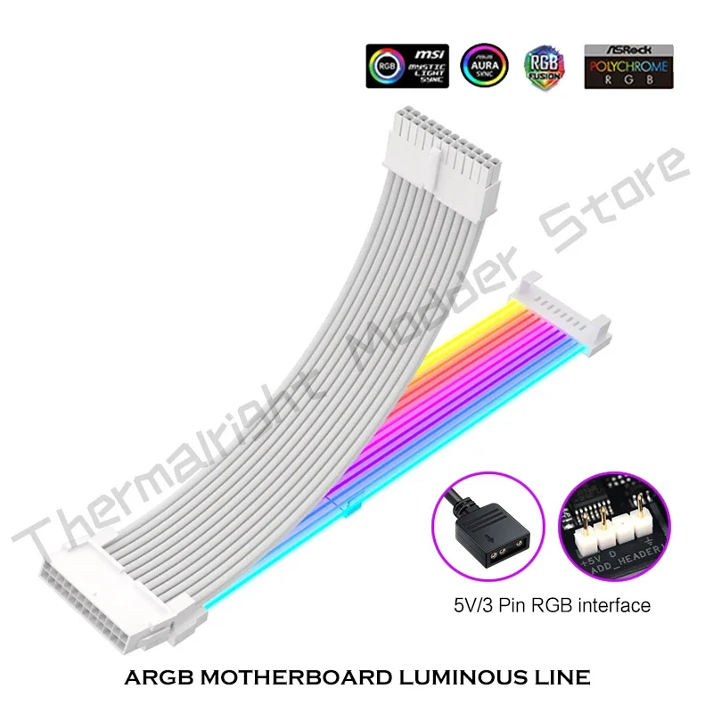 Cable de extensión PSU RGB Kit Strimer ATX 24Pin GPU 8Pin Cable de luz arcoíris 5V sincronización PC Gamer decoración de gabinete DIY - imagen 3