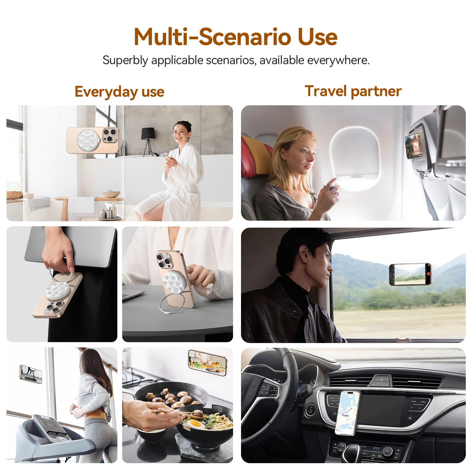 TELESIN-soporte de agarre para teléfono con ventosa magnética, espejo manos libres para ducha, soporte para teléfono multifunción para iPhone y Android - imagen 5