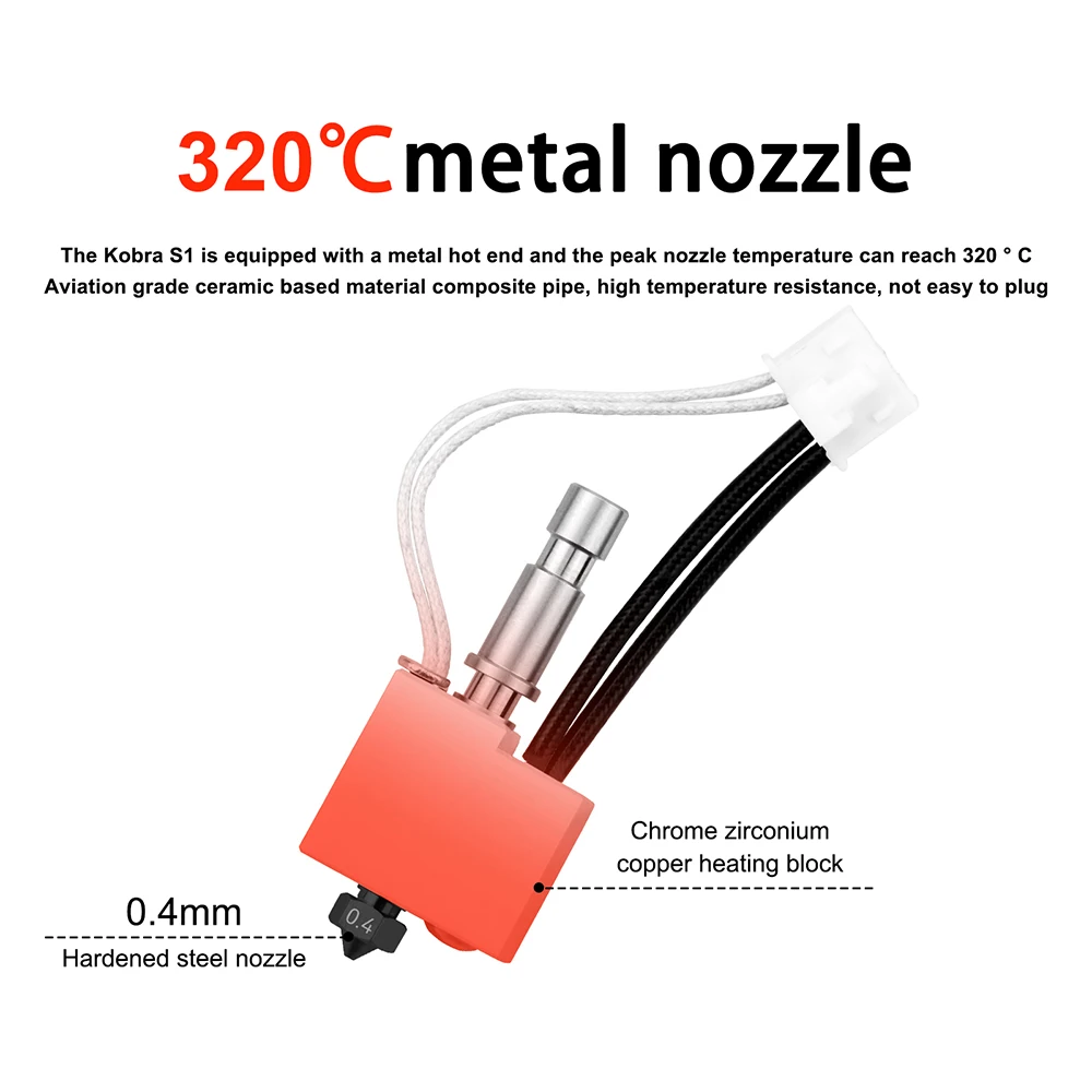 Para Anycubic Kobra S1 S1C Hotend Kit Kobra S1 Combo bloque calefactor boquilla de acero endurecido de latón 0,2/0,4/0,6/0,8mm piezas de impresora 3D - imagen 4