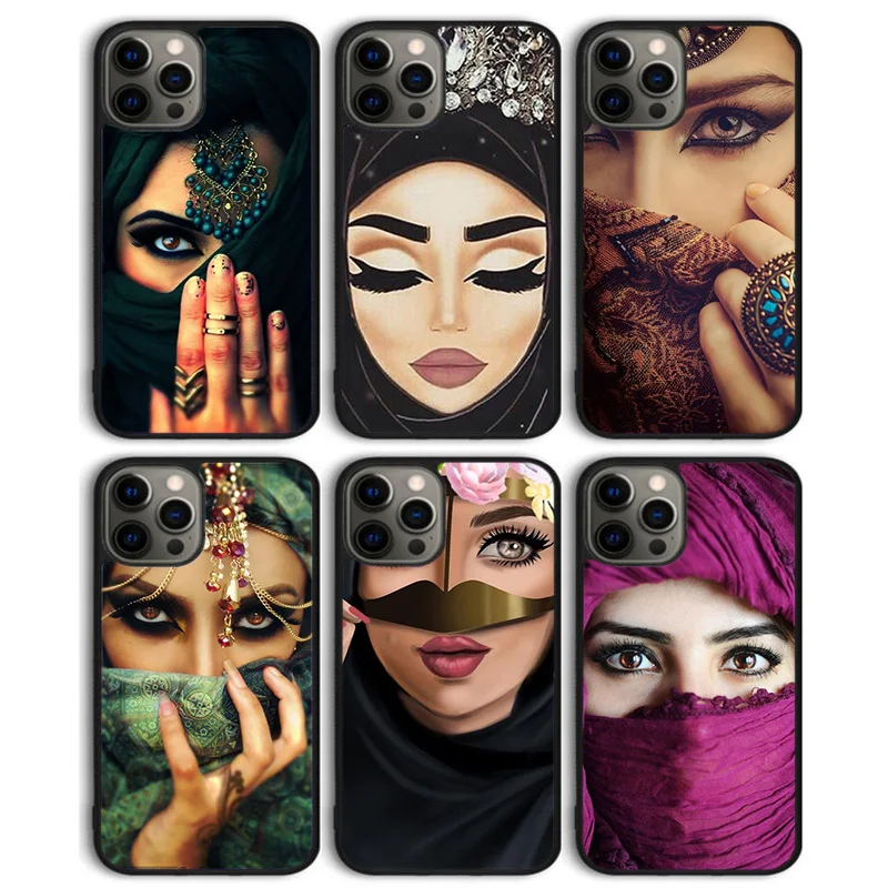 Mujer de lujo corona Hijab cara musulmana islámica Gril Eyes funda de teléfono para iPhone 17 Air 16e 15 14 13 11 12 Pro Max Plus Coque