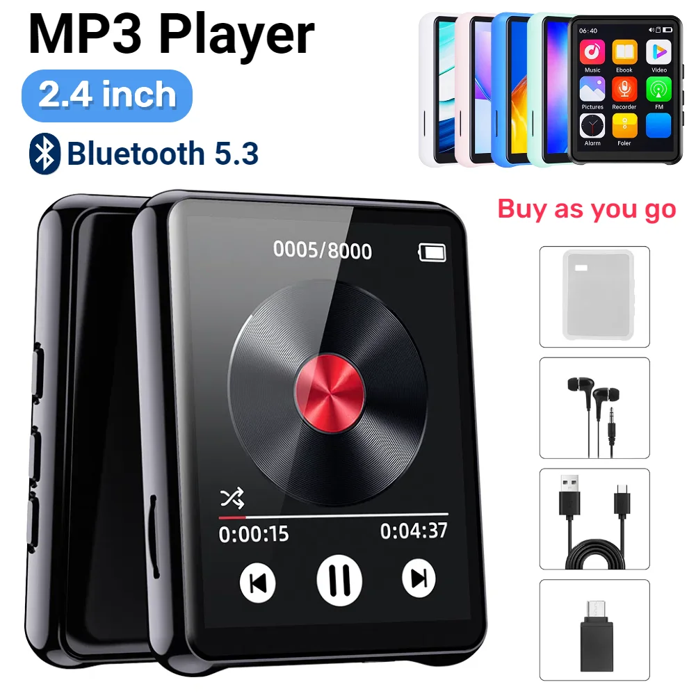 Reproductor de música MP3 HiFi con pantalla táctil de 2,4 pulgadas, reproductor de vídeo MP4 portátil, FM/altavoz/grabadora, MP3, capacidad de hasta 128GB - imagen 2