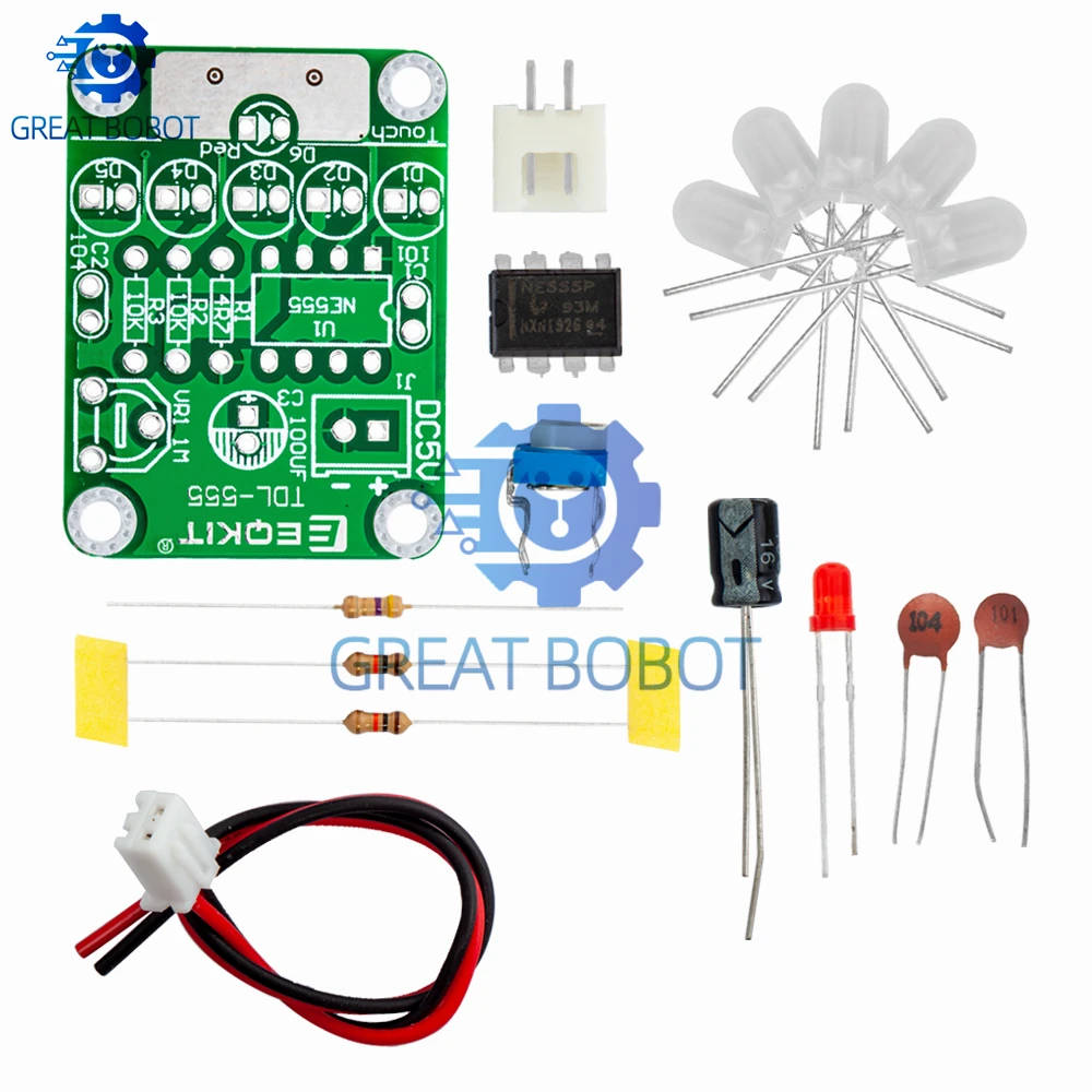 Kit de bricolaje BS, Kit de luz LED táctil, lámpara de retardo táctil, Kit de producción de piezas electrónicas DC 5V ajustable 3s a 130s ajustable - imagen 3