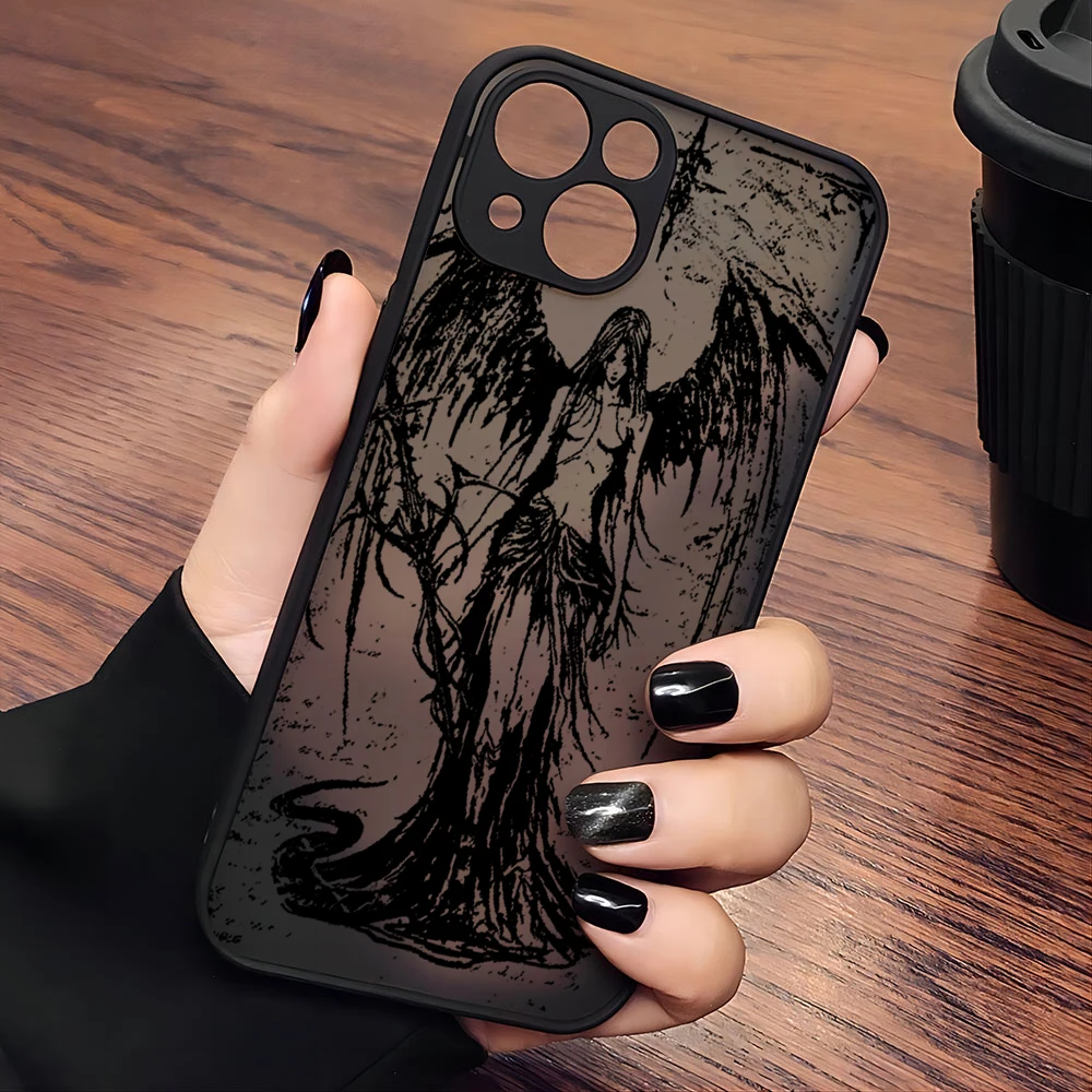 Funda de teléfono Art Black Angels and Demons para iPhone 16 15 14 13 12 11 Mini Pro Max X XR 7 8 Plus, funda trasera transparente mate - imagen 4