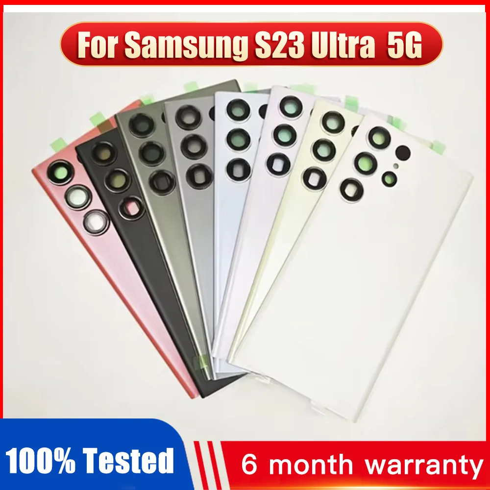 Nuevo bueno para Samsung Galaxy S23 Ultra 5G cubierta de batería de vidrio S23 tapa trasera funda carcasa + adhesivo Original para lente de cámara