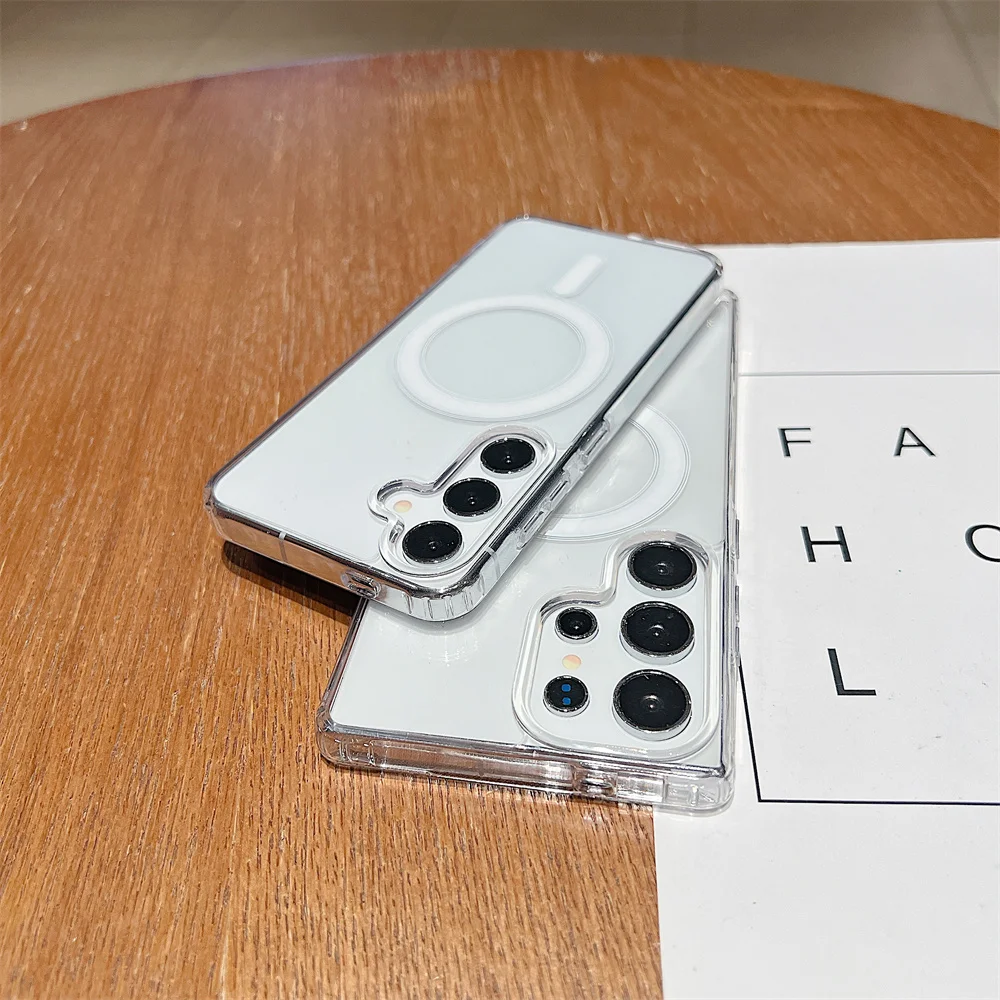 Funda de carga inalámbrica Magsafe magnética transparente a la moda para Samsung Galaxy S25 S24 S23 S22 S21 S20 Plus FE Ultra fundas anticaída - imagen 2