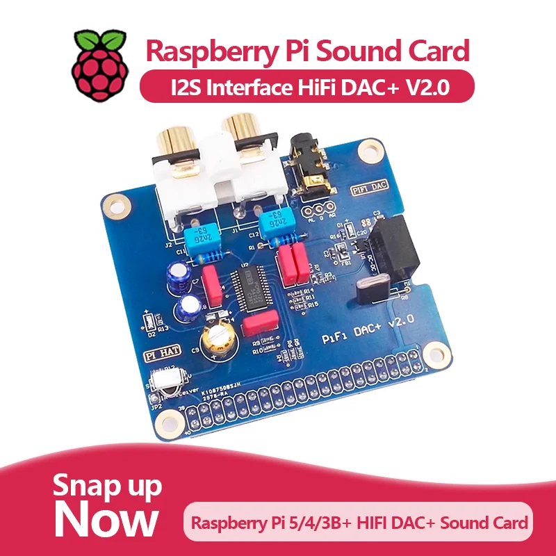 Raspberry Pi 5/4/3B+ HIFI DAC+ Tarjeta de sonido Interfaz I2S PiFi DAC+ V2.0