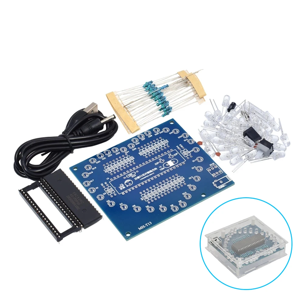 Kit electrónico con forma de corazón, módulo LED RGB brillante colorido, luz de agua de amor STC89C52 51, microordenador de un solo Chip para Arduino