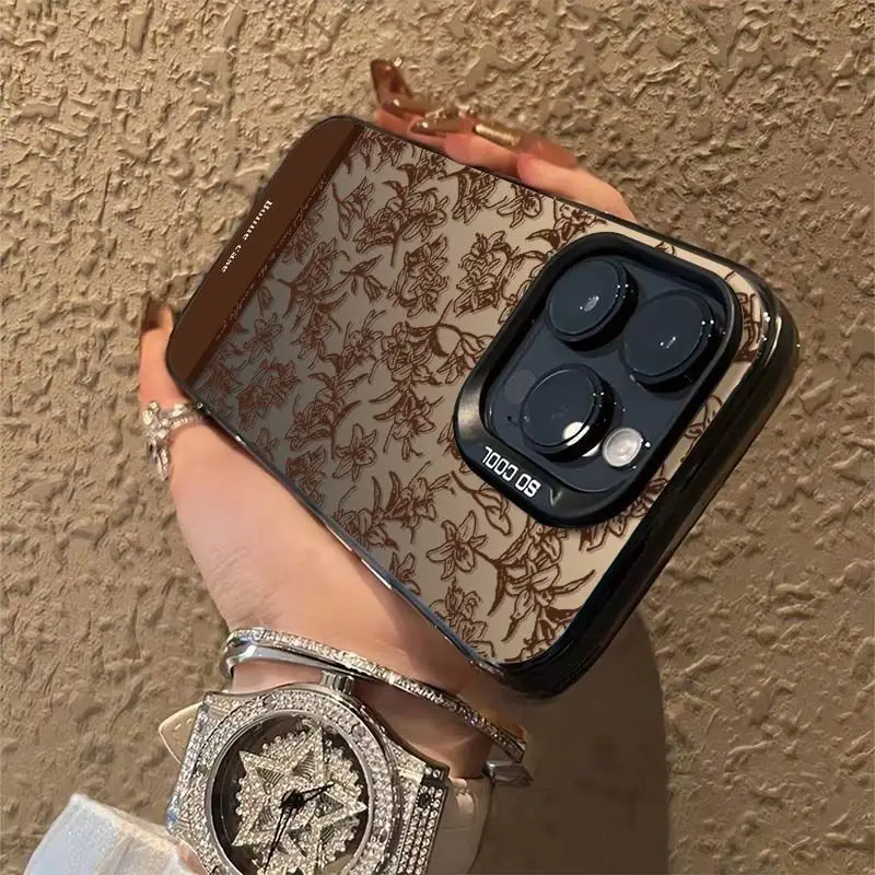 Funda de teléfono con patrón de pequeña flor y boceto marrón para iPhone 17 16 15 14 Plus 13 12 11 16E Pro Max 17 Air X XR XS, funda trasera dura - imagen 4