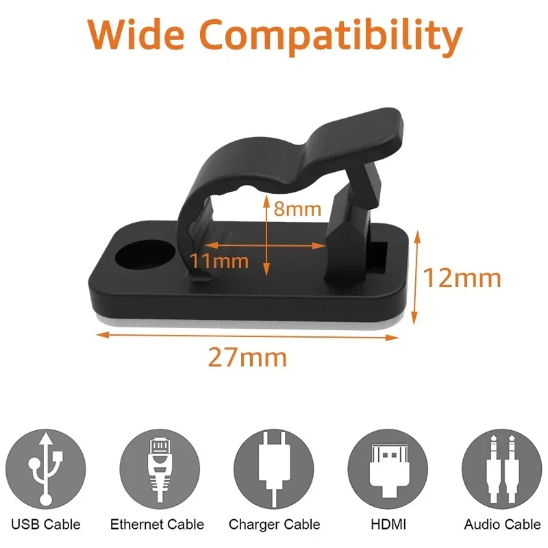 Clips para cables autoadhesivos, gestión de cables, soporte para cables, abrazadera organizadora, administrador de cables ordenado para escritorio, Clips para el hogar y la Oficina, 10/50 Uds. - imagen 5
