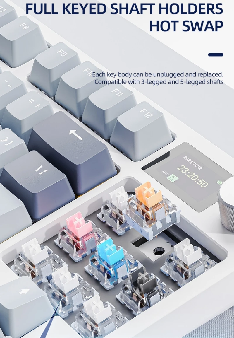 Teclado mecánico español con Ñ K86 Inalámbrico 87 teclas Diseño 75% Hot Swap Español con la Ñ Ruso Coreano Árabe Teclado mecánico Conexión Bluetooth tipo C Luz RGB Pantalla inteligente - imagen 4
