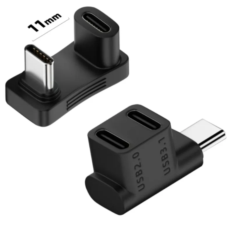 100W USB 3,2 tipo C macho a hembra 1 a 2 adaptador OTG 10Gbps datos rápidos 4K tableta USB-C convertidor de carga 180 grados en forma de U