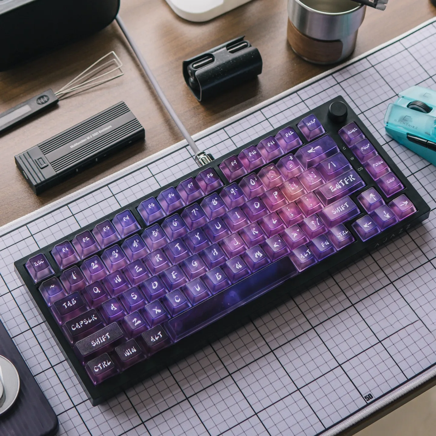 Juego de teclas transparentes de cristal púrpura, 156 teclas, teclas transparentes con perfil de cereza, impresión UV para interruptores Mx, teclado mecánico - imagen 3