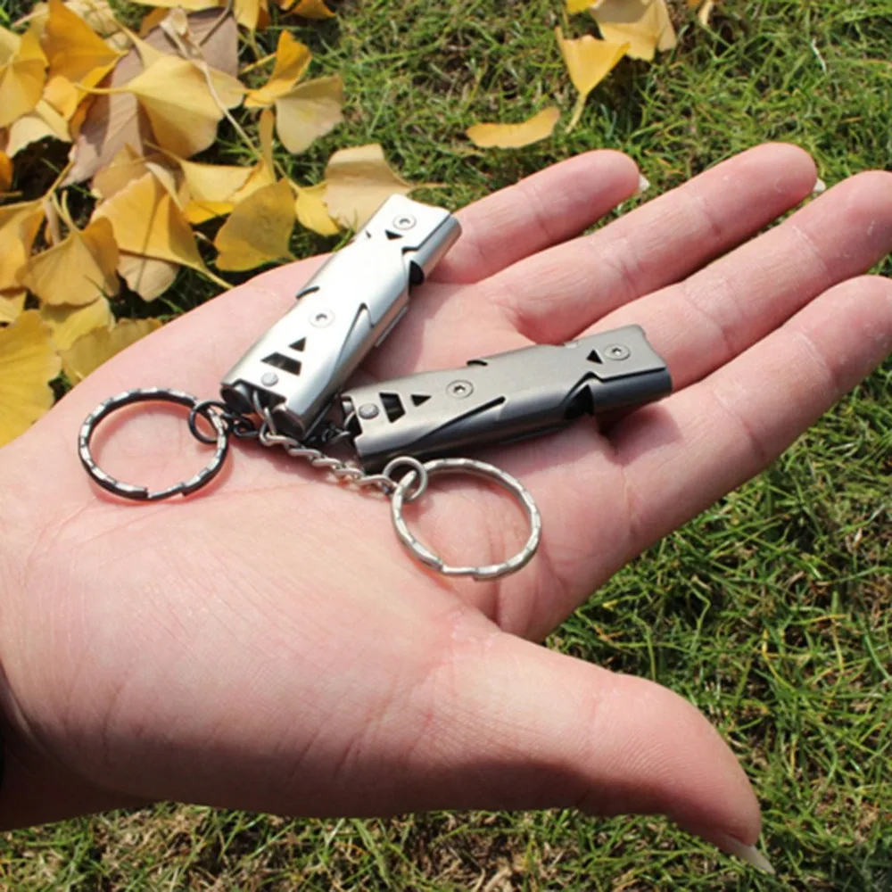 Silbato de acero inoxidable para supervivencia al aire libre, herramienta de viaje de rescate, senderismo y acampada, 150db - imagen 3