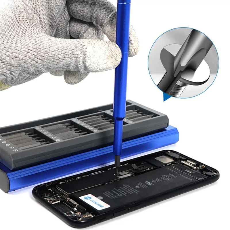 SUNSHINE SS-5118 Juego de destornilladores de alto rendimiento 25 en 1 para reparación de teléfonos móviles Puntas magnéticas de precisión Destornillador de perno de desmontaje - imagen 3