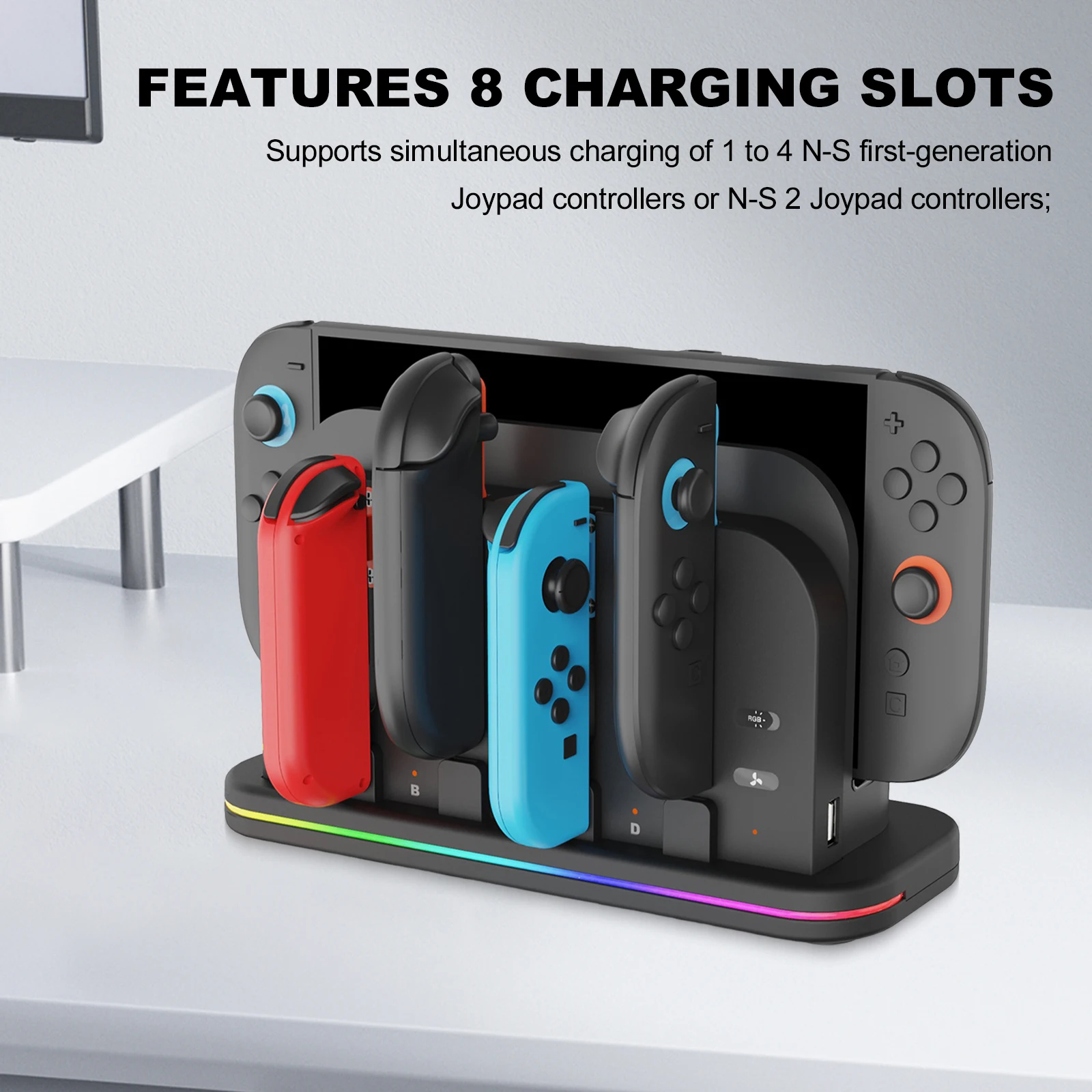 Base de carga para Switch 2, soporte externo para consola de juegos con luz RGB, ventilador de disipación de calor, base de carga para Gamepad para Switch 2 - imagen 3