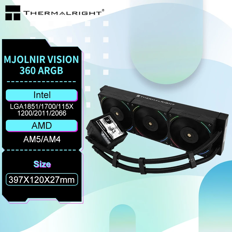 Thermalright-MJOLNIR VISION 360 ARGB, pantalla LCD IPS de 3,5 pulgadas refrigerada por agua, disipador de calor LGA1851/AM5 de 14. ª generación