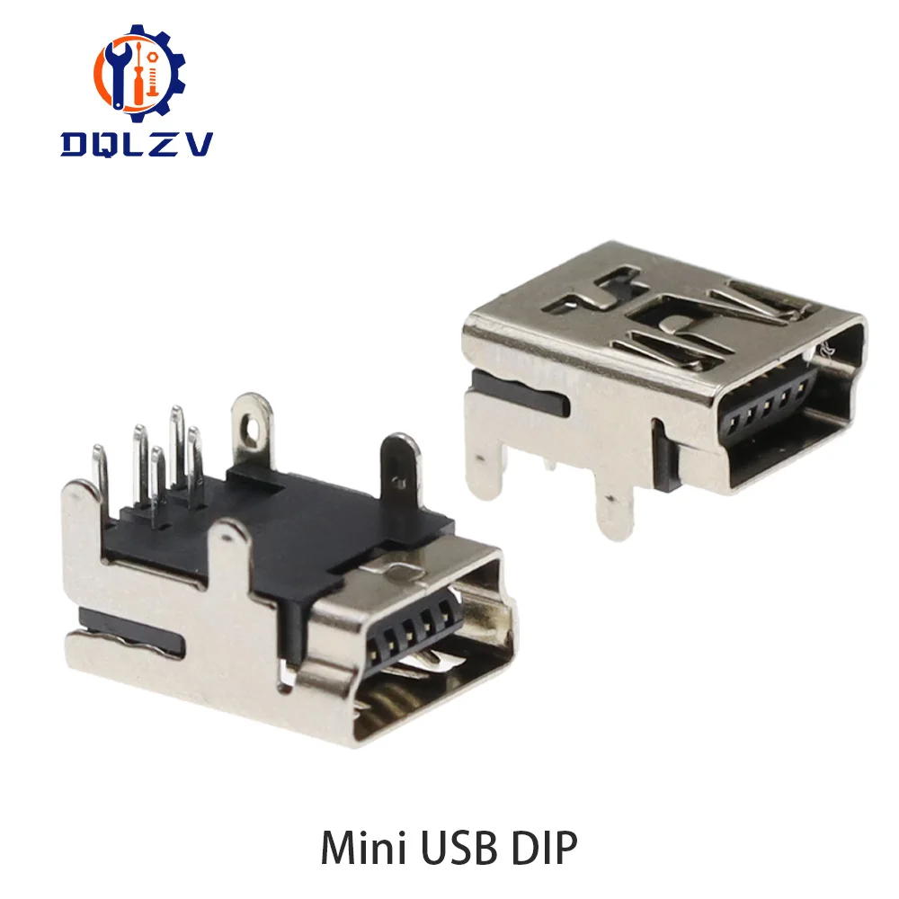 Mini USB tipo B 5 pines hembra enchufe ángulo recto DIP Jack conector Dip