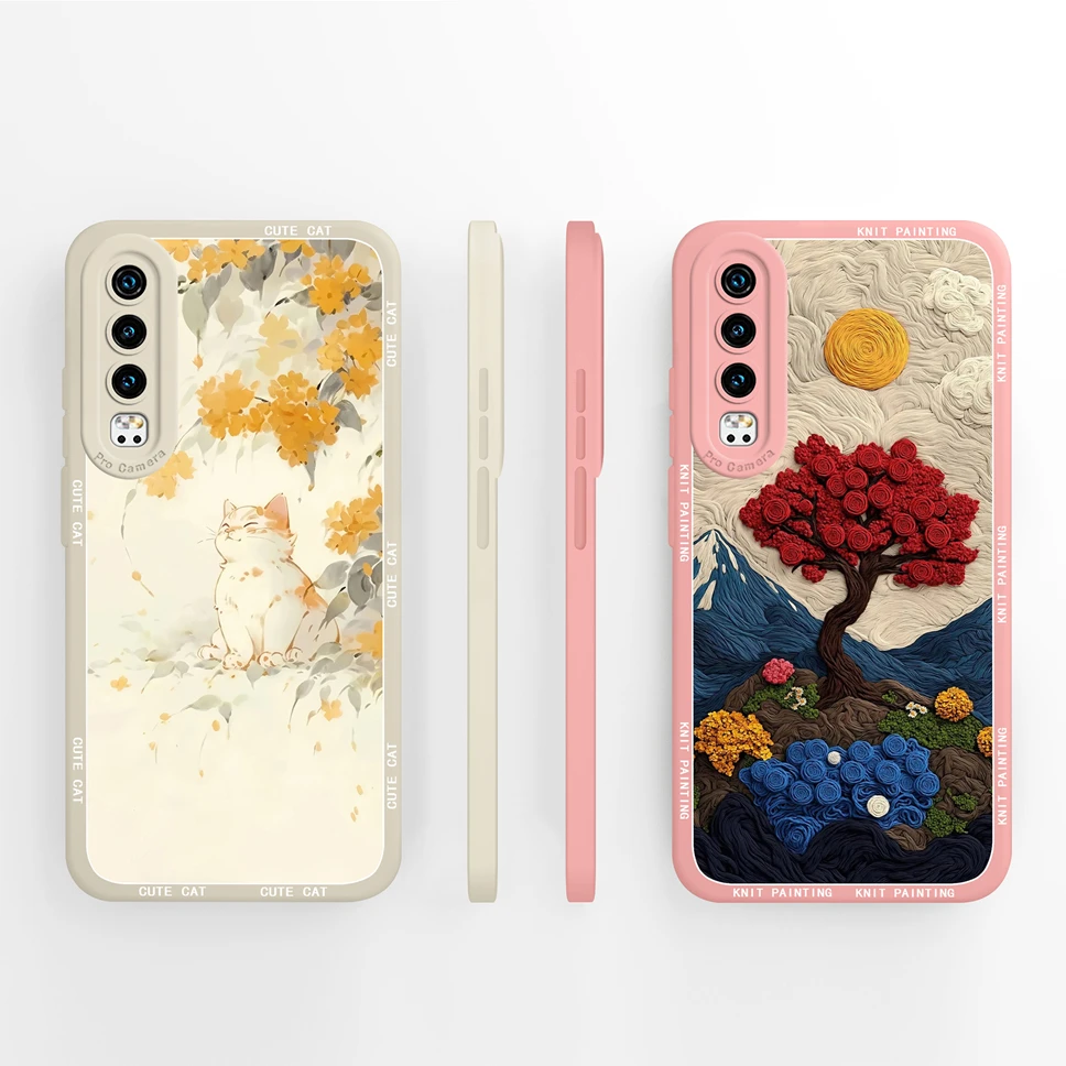 Para Huawei P30 Pro P30 Lite funda de teléfono encantador gato flores suave carcasa de silicona líquida para Huawei P 30 Anti caída Capa de alta calidad