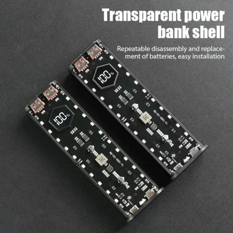 DIY Shell 4*21700 soporte de batería banco de energía funda transparente Dual USB cargador de teléfono móvil tipo C caja de almacenamiento para iPhone Xiaomi
