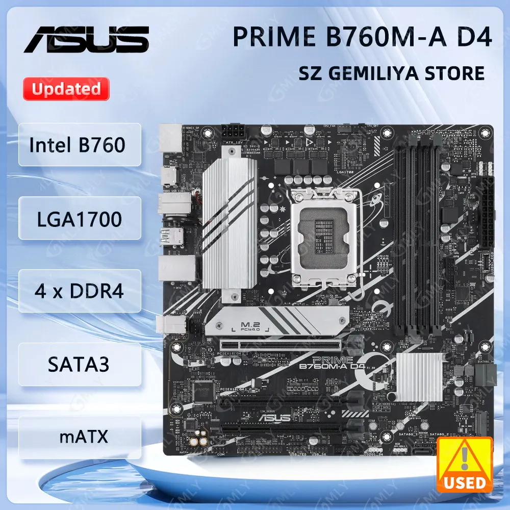 Placa base ASUS PRIME B760M-A D4 Intel B760 LGA1700 DDR4 128GB M.2 mATX compatible con CPU I9-14900 i9-13900 i5-12600 i9-12900
